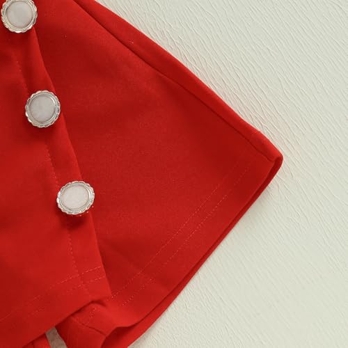 Baby Girls Fly Sleeve 3D Bow Rib Knit Shirt + Irregular Skorts + Beret Hat - color: Red, size: 9-12 Months
