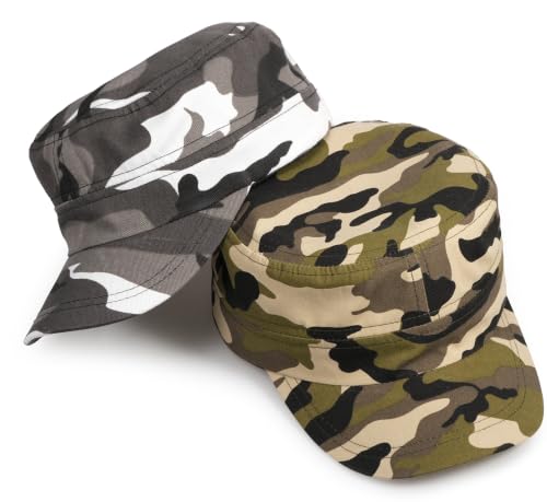 Initlove Cadet Army Cap Military Unisex Flat Top Hat for Men Women - color: Camo Beige