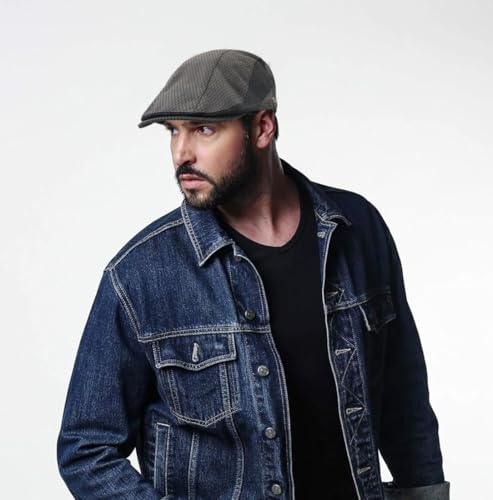 Mesh Cap Breathable Summer Newsboy Hat Adjustable Beret Ivy Cap Irish Cabbie Driving Fishing Hats - color: Dark Gray