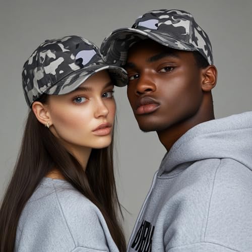 ZH Plain Adjustable Baseball Cap - Lot of 12 Unisex Blank Design Caps - color: Gray Camo
