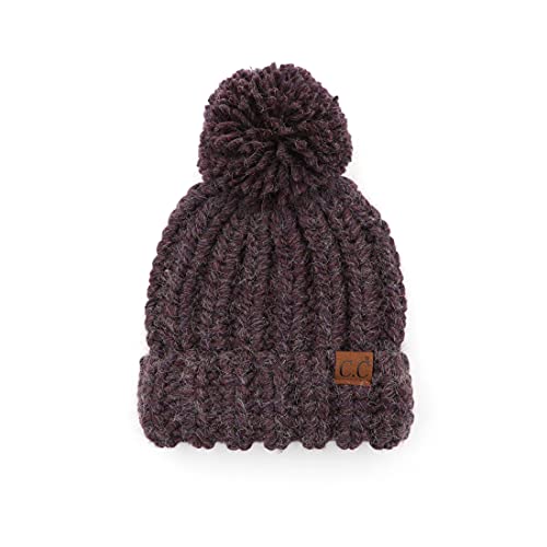 C.C Exclusives Women's Winter Seed Stitched Confetti Pom Beanie Hat (HAT-1816)(HAT-2214)(HAT-2085)(HAT-3841) - color: Eggplant