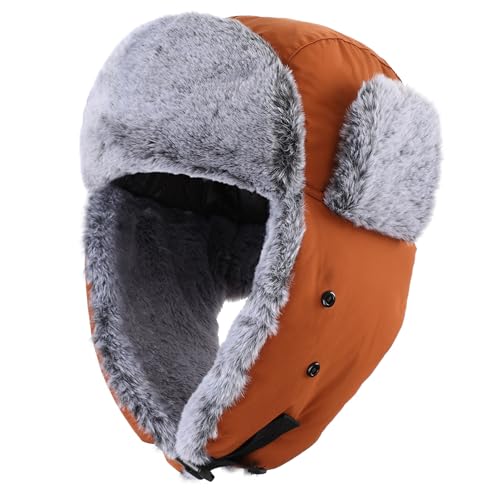 Connectyle Trapper Hat for Men Women Faux Fur Trooper Trapper Winter Hat with Ear Flaps Waterproof Ushanka Hunting Hats - color: Caramel