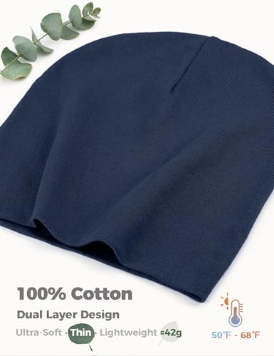 100% Cotton Thin Beanie Hat Women Men Soft Slouchy Chemo Skull Cap - color: 1pc Navy Blue