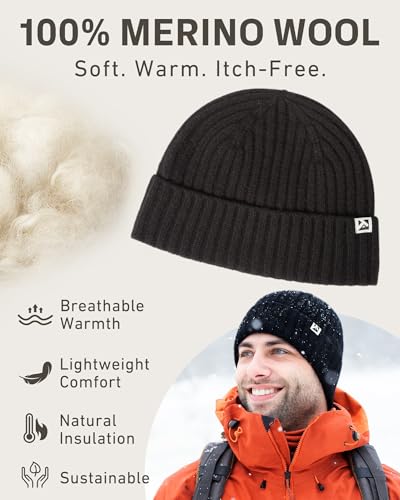 TOP-EX PolarWool™ L/XL/XXL 100% Merino Wool Beanie Fleece Lined Hat Watch Cap for Cold Weather Winter Warm - color: Dark Grey, size: XX-Large