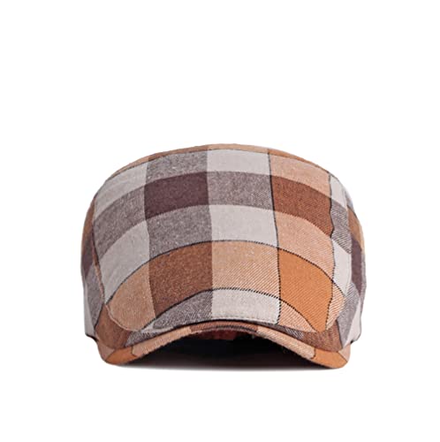 Gudessly Mens Adjustable Colorful Striped Plaid Ivy Newsboy Cabbie Gatsby Golf Cap Flat Cotton Hat Thin Cap - color: U-orange