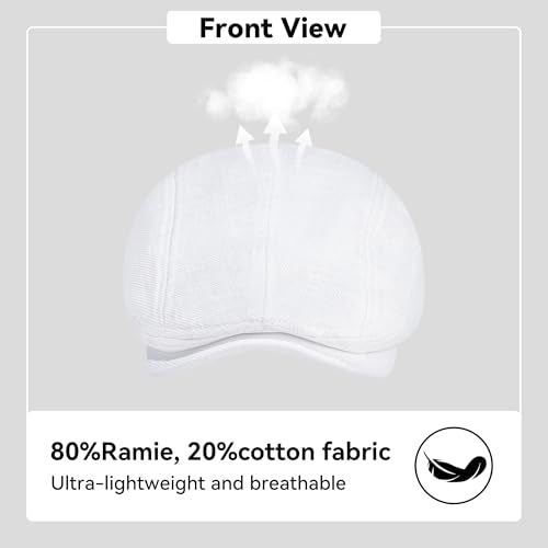 Flat Ivy Newsboy Cap for Men Classic Ramie Irish Cabbie Driving Hunting Summer Sun Hat - color: White, size: Large