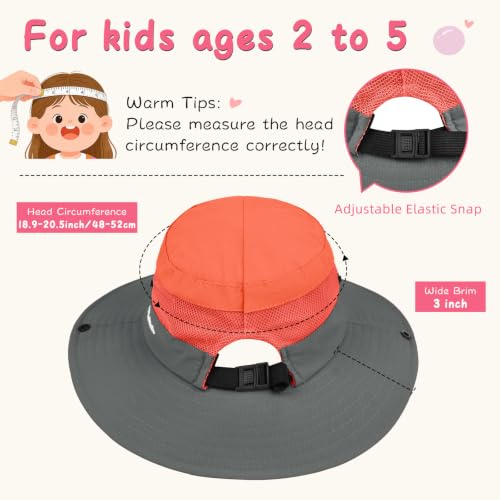 ZOORON Kids Girls Ponytail Sun Hat UPF 50+ Breathable Mesh Water-Resistant - color: Two-tone Orange