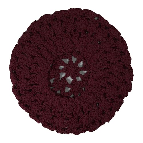 ZLYC Women Cotton Slouchy Crochet Beret Handmade Cutout Floral Beanie Hat - color: Burgundy