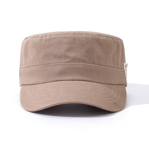 Men's Cadet Army Cap Military Style Adjustable Flat Top Cap Short Brim Baseball Hat for Men Trendy Umpire Sun Hats - color: Mg-jm2562-khaki