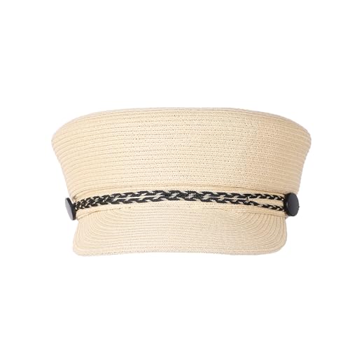 Women's Polyester Straw Newsboy Cap, Gatsby Ivy Style Visor Beach Hat, Adjustable - color: Beige