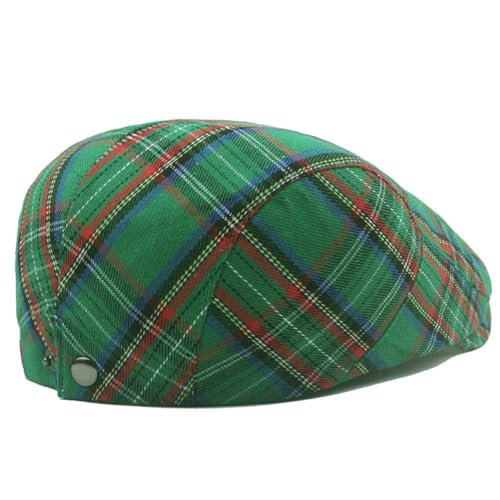 QHFHULV Newsboy Cap for Men Cotton Flat Gatsby Ivy Golf Cabbie Driving Hat - color: Plaid Green