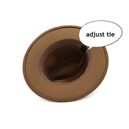Lady Wide Brim Felt Fedora Panama Hat with Ring Belt - color: Khaki, size: Medium