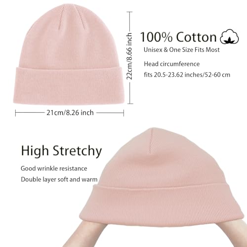 100% Cotton Beanie Hats for Women Men Winter Knit Hats Skull Cap - color: 2 - Beige, Pink