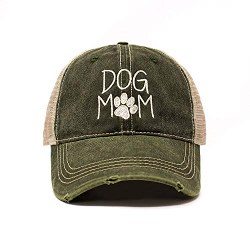 CHOK.LIDS Washed Trucker Hat Unstructured Distressed Pigment Dyed Cap - color: Dog Mom (Army Green)