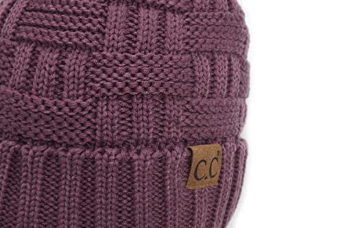 C.C Knit Beanie Hat – Fuzzy Fleece Lined Warm Winter Hat, Faux Fur Pom Soft Stretchy Slouchy Knit Cap, Cold Weather Beanie - color: Coco Berry
