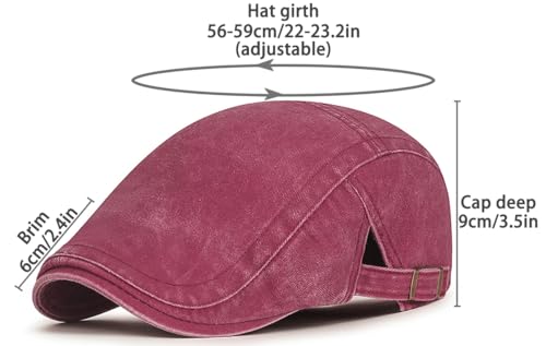Initlove Mens Newsboy Cap Washed Beret Ivy Hat Flat Hats for Cabbie Driving - color: Wine Red