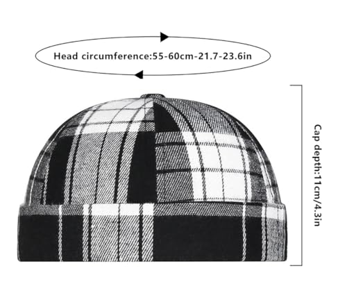 DIYDECAL Striped Plaid Brimless Worker Cap,Retro Skullcap Docker Hat for Men Womens - color: Black