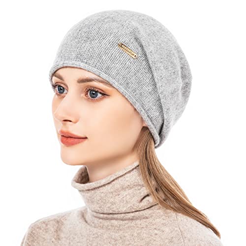 Knit Slouchy Beanie Hats for Women Cashmere Ski Cap Knitted Wool Soft Warm Winter Hat - color: A07-soft Grey