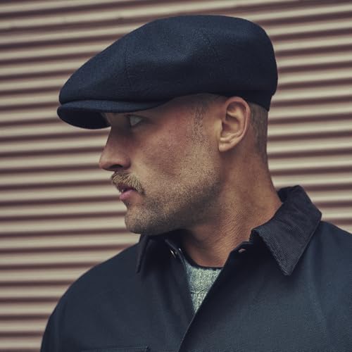 Sterkowski Shelby | 100% Wool Newsboy Cap for Men | Elegant 8 Panel Paperboy Hat - color: Black, size: 7 3/4