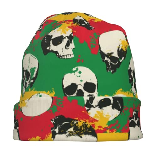 Beanie Hat for Men Women Slouchy Beanie Skull Sleep Cap Soft Lightweight Chemo Hat Stretch Cancer Headwear - color: Jamaica Flag Skull