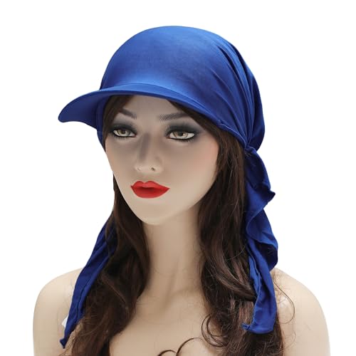 ZLYC Chemo Headwear for Women Brim Visor Head Scarf Pre Tied Headwraps Lightweight Skull Cap - color: Solid Royal Blue