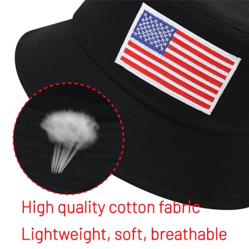 Cotton Bucket Hat for Women Men Summer Travel Sun Beach Bucket Cap, Unisex Outdoor Fisherman Hat - color: Flag Black