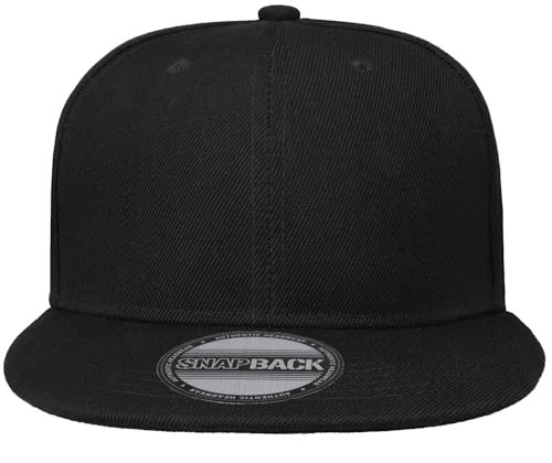 Gelante Snapback Hats for Men - Flat Bill Brim Baseball Cap Hat - Plain Blank Adjustable - color: Black