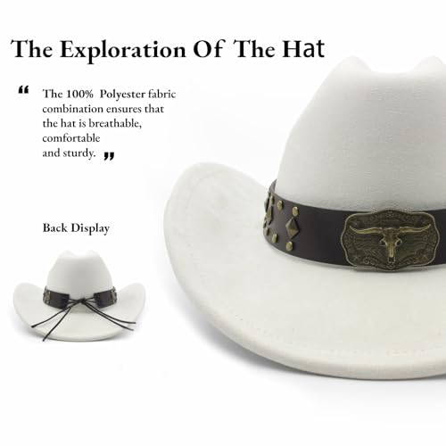 LIDHAY Cowboy Hat for Women Men with Shapeable Wide Brim Western Suede Hat for Cowboys and Cowgirls - color: Off-white