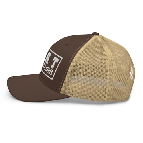 NG Boat Bring Out Ass and Titties Curved Bill Trucker Hat Mid Crown Adjustable Funny Adult Humor Cap - color: Brown/ Khaki