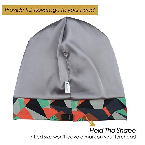 Adjustable Satin Lined Sleep Cap for Dreadlocks Curly Hair Large Head-Stay On Overnight - color: Red&dark Heather Grey