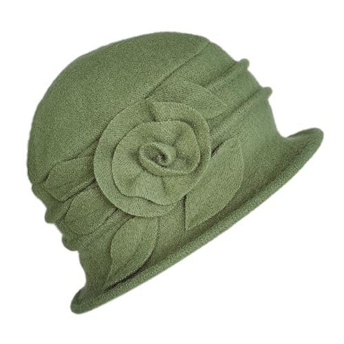 Women Cloche Bucket Hat 1920s Vintage Dress Winter Hats - color: Flower Green