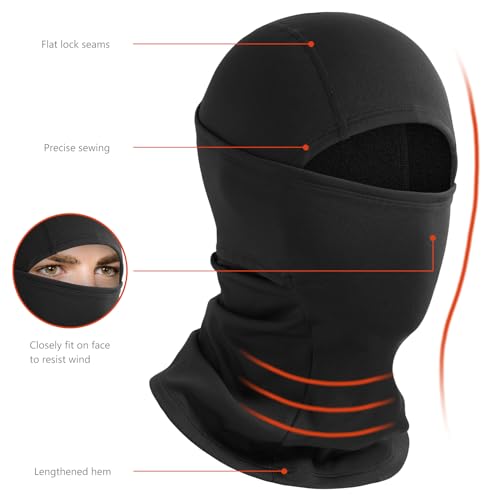 BASSDASH Winter Balaclava Fleece Ski Mask Ninja Hood Neck Warmer Fishing Hunting - color: Black