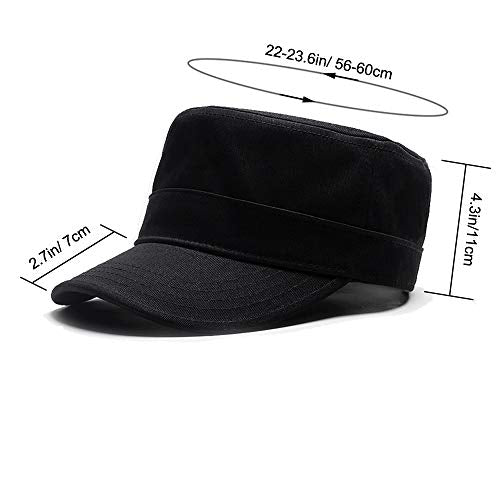 Adjustable Unisex Flat Top Twill Classical Baseball Cap Military Hat 22-23.6 in Cadet Cap - color: Black
