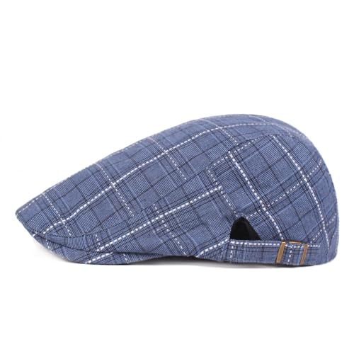 Quanhaigou Men's Cotton Flat Ivy Gatsby Newsboy Driving Hat Adjustable Irish Cabbie Ivy Driving Hunting Cap - color: Plaid Blue