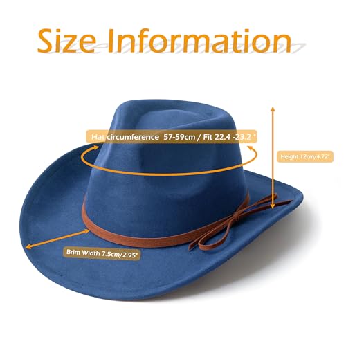 Suede Cowboy Hat for Women & Men Classic Western Hats - color: Navy Blue