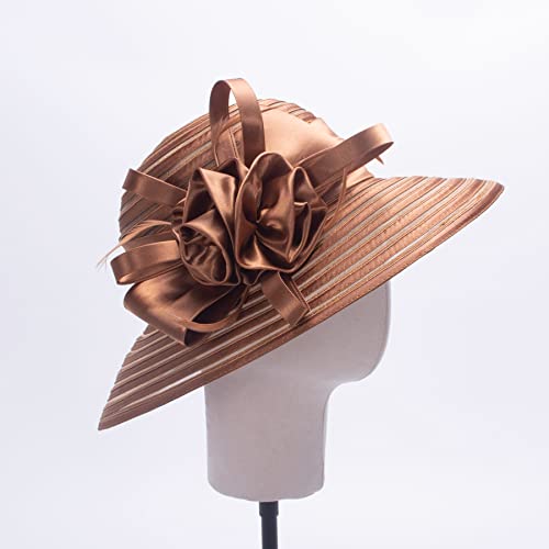 Lawliet Womens Satin Ribbon Church Wedding Sun Wedding Occasion Hat A214 - color: Brown
