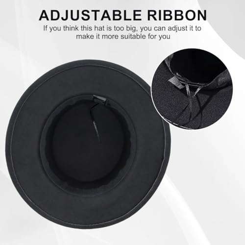 Classic Black Felt Fedora Hat Unisex, Flat Top Pork Pie Cap, Wide Brim Derby Boater Hat for Daily Wear Formal Party Events