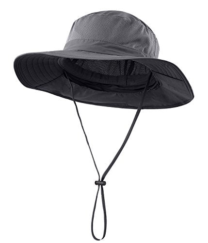 Home Prefer Outdoor UPF50+ Mesh Sun Hat Wide Brim Fishing Hat with Neck Flap Sun Hat for Men Women - color: Dark Gray