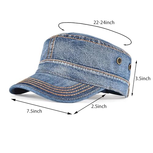 Cadet Army Cap Military Style Hats Flat Top Cap Baseball Hat for Men Women - color: Denim Blue