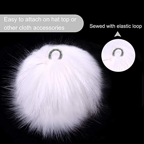 Coopay 16 Pieces Faux Fox Fur Pom Pom Balls DIY Fur Fluffy Ball with Elastic Loop for Hats Keychains Scarves Gloves Bags Charms Knitting Accessories (White) - color: White