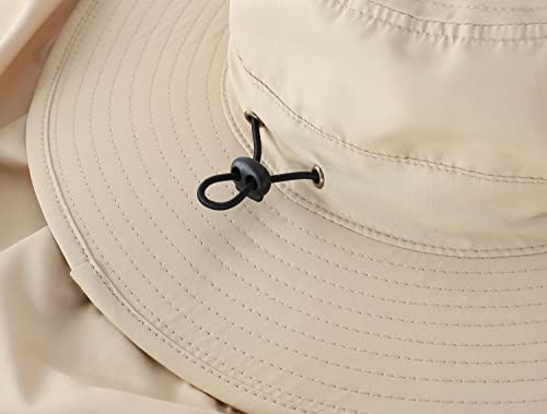 Home Prefer UPF50 Mens Sun Hat with Neck Flap Quick Dry UV Protection Cap Womens Wide Brim Fishing Hat Neck Flap Beach Garden - color: Light Khaki
