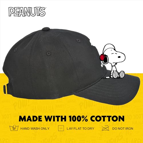Concept One Unisex Adult Peanuts Snoopy Dad Hat, Adult Cotton Adjustable Baseball Cap with Curved Brim - color: Black