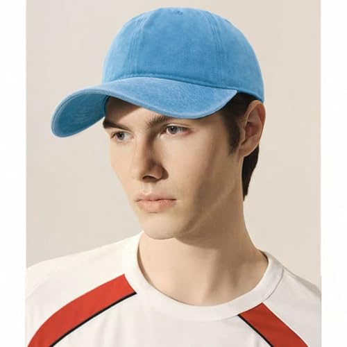 Unisex Washed Cotton Baseball Cap Casual Vintage Dad Hat - color: Lake Blue