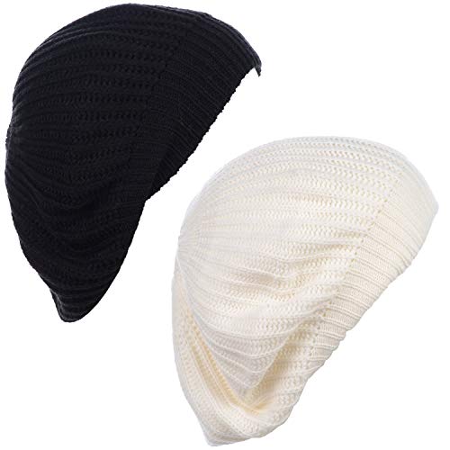 an Fall Winter Knit Beanie Beret Hat for Women Soft Knit Lining Many Styles - color: Ivoryblack