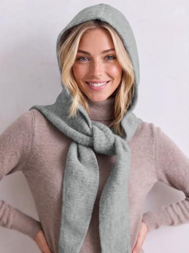 Saodimallsu Womens Balaclava Beanie 2 in 1 Soft Knit Hooded Scarf Hats Fall Winter Neck Warmer Beanies - color: Grey