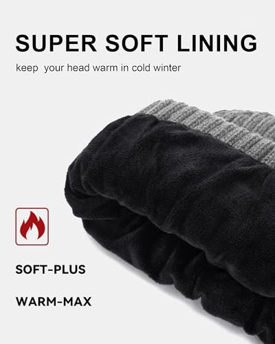 Winter Hats & Black Beanies for Men Women, No-Logo and Fleece-Lined - color: Gray