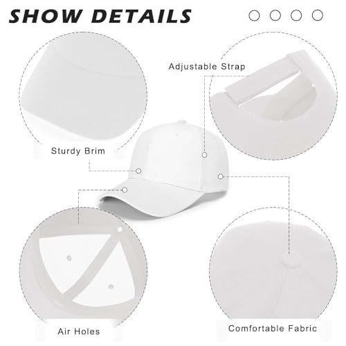 ZH Plain Adjustable Baseball Cap - Lot of 12 Unisex Blank Design Caps - color: White