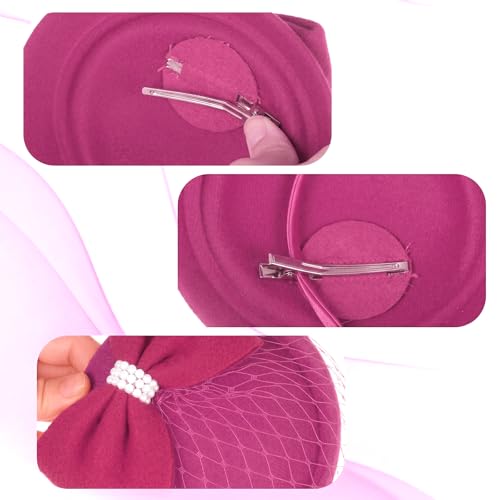 Fascinator Hat for Women Veil Fascinators Tea Party Wedding Retro Pillbox Hats for Cocktail Dresses Accessories - color: Hot Pink
