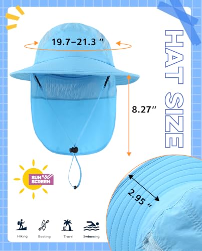 Home Prefer UPF 50+ Boys Sun Hat with Neck Flap Wide Brim Summer Beach Bucket Hat for Boys Girls Toddler Kids Safari Hat - color: Aqua Blue
