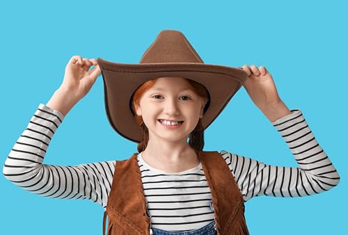 JOYEBUY Kids Western Cowboy Hat for Boys Girls Classic Fedora Hat Felt Cowboys Hats with Leather Buckle - color: Khaki